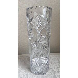 Vtg Hobstar 12" Cut and Etched Lead Crystal Vase
